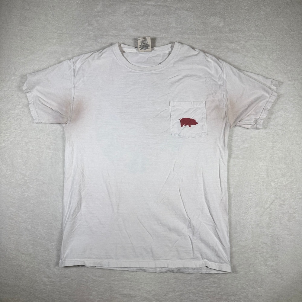 COMFORT WASH White Pig Pocket Graphic T Shirt Mens Medium U S‎ A Grown Cotton